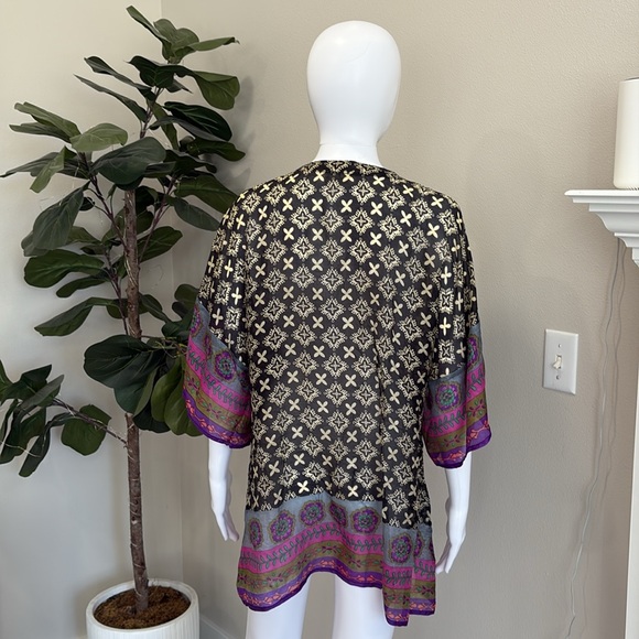 Natural Life Colorful Geometric Print Kimono Top Swim Beach Cover Up One Size - Picture 10 of 13